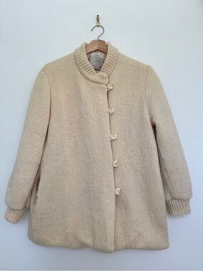 VTG Hilda Ltd Icelandic Wool Sweater Coat Knit Lined Cream Winter Jacket L